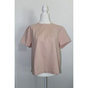 Spanx Women XL Blush‎ Pink Short Sleeve Ponte Blouse Crew Neck Back Zip Top
